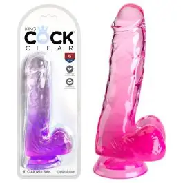 Fresh Stock King Cock - Clear 6 Inch Cock with Balls (Pink)