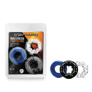 Authentic Blush Stay Hard Triple Stretch Cock Rings - Pack Of 3
