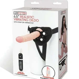 Cheap Lux Fetish 6.5" Realistic Vibrating Dildo with Strap On Harness Set
