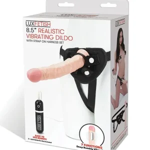 Premium Lux Fetish 8.5" Realistic Vibrating Dildo with Strap On Harness Set