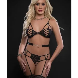 Caged Wired Bra, Garter Panty & Stockings One Size Fits Most No Minimum Order