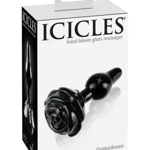 Cheap Icicles No. 77 Hand Blown Glass Rose Butt Plug - Black