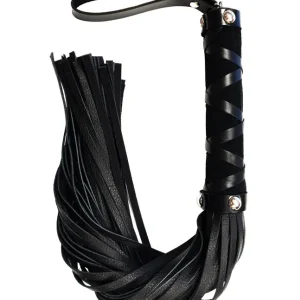 Deal Rouge Short Leather Flogger with Studs - Black