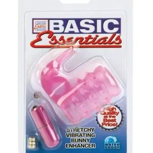 Basic Essentials Stretchy Vibrating Bunny Enhancer - Pink High Quality