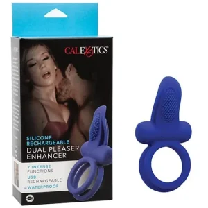 Couples Enhancers Silicone Rechargeable Dual Pleaser Enhancer - Blue Fan Favorite