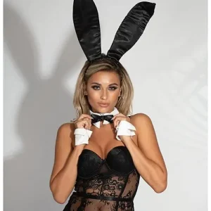 Affordable Oversized Satin Bunny Ears Black One Size Fits Most