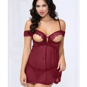Lace and Mesh Open Cups Babydoll With fly Away Back and Panty Bulk Order