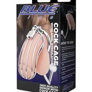 Blue Line Cock Cage with anal Stimulator - Silver Final Sale