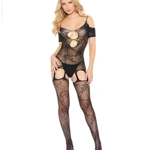 Crafted Fishnet & Lace Bodystocking Black One Size Fits Most