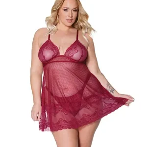 Holiday Soft Underwire Babydoll & Thong Merlot - XL / XXL Latest