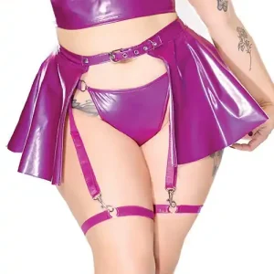 Darque PVC Skirt with Removable Leg Straps - Purple QN Cheap