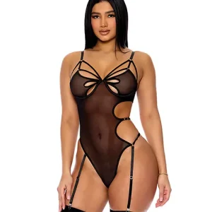Feeling Butterflies Mesh Teddy with Garters - Black In Demand