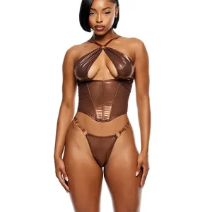 Liquid Metal Metallic Mesh Bustier with G-String 2 pc Set - Metallic Copper Handmade