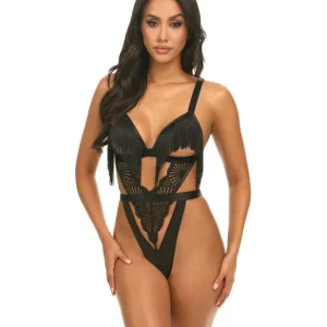 Annika Open Cup Teddy with Fringe Detail - Black Genuine