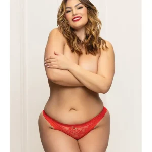 Lace Panty with Heart Cut Out Back & Pearl Chain Detail - Red 1X/2X Trending