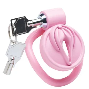 Master Series Pussification Vulva Locking Chastity Cage - Pink New Arrival