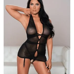 Allure Savannah Sheer Mesh Garter Dress & Open Thong Grab Now