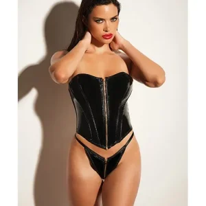 Fetish Rider Vinyl Bustier With front Zipper & Panty Black Viral