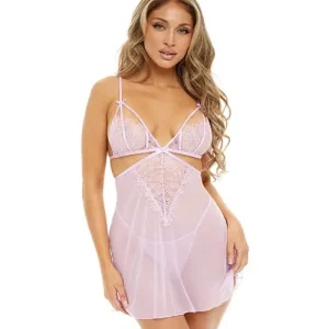 Special Discount Vera Soft Cup Eyelash Lace & Mesh Flyaway Babydoll With G-string Lavandula