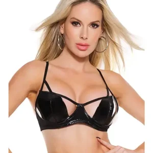 Darque Pvc Cutaway Cup Strappy Bra Black Reduced Price