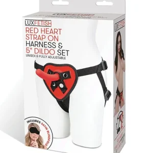 Low Price Lux Fetish 5 Inch Dildo with red Heart Strap On Harness Set