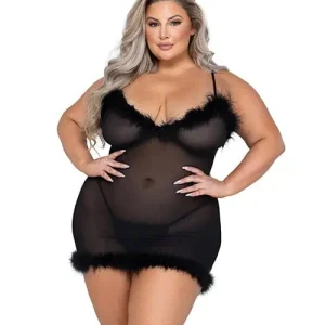 Afterhours Maribou & Mesh Chemise Black Best Price