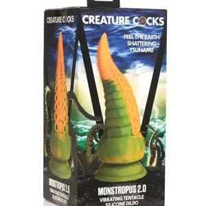 Creature Cocks Monstropus 2.0 Vibrating Tentacle Silicone Dildo - Yellow/Green Handmade