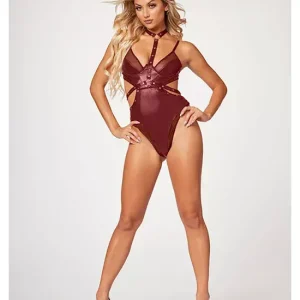 Special Discount MidnightLoveVeganLeatherTwoPieceTeddySetStm-11524-wine-l