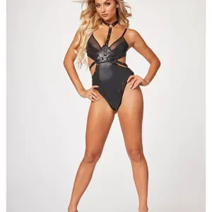 Best Price MidnightLoveVeganLeatherTwoPieceTeddySetStm-11524-black-s