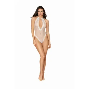 Dreamgirl Lingerie Fishnet Halter Teddy With Stretch Lace Edge Trims White Factory Price