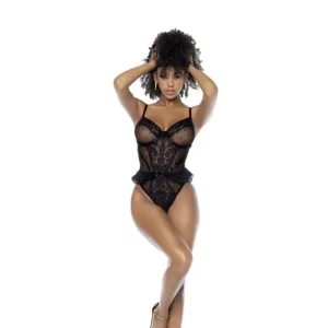 Bargain Mapale Womens Sexy Bodysuit With Lace Ruffles Black