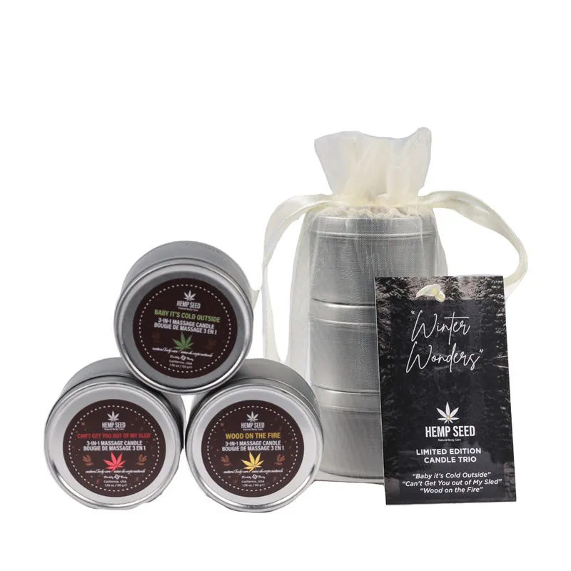 Earthly Body Hemp Seed Winter Wonders Mini Scented Massage Candle Trio 3 Pack Original