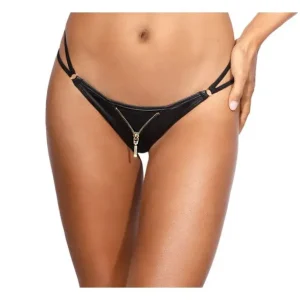 Axami Lingerie Stretch Wetlook Zip G-String Panty Black Fast Shipping