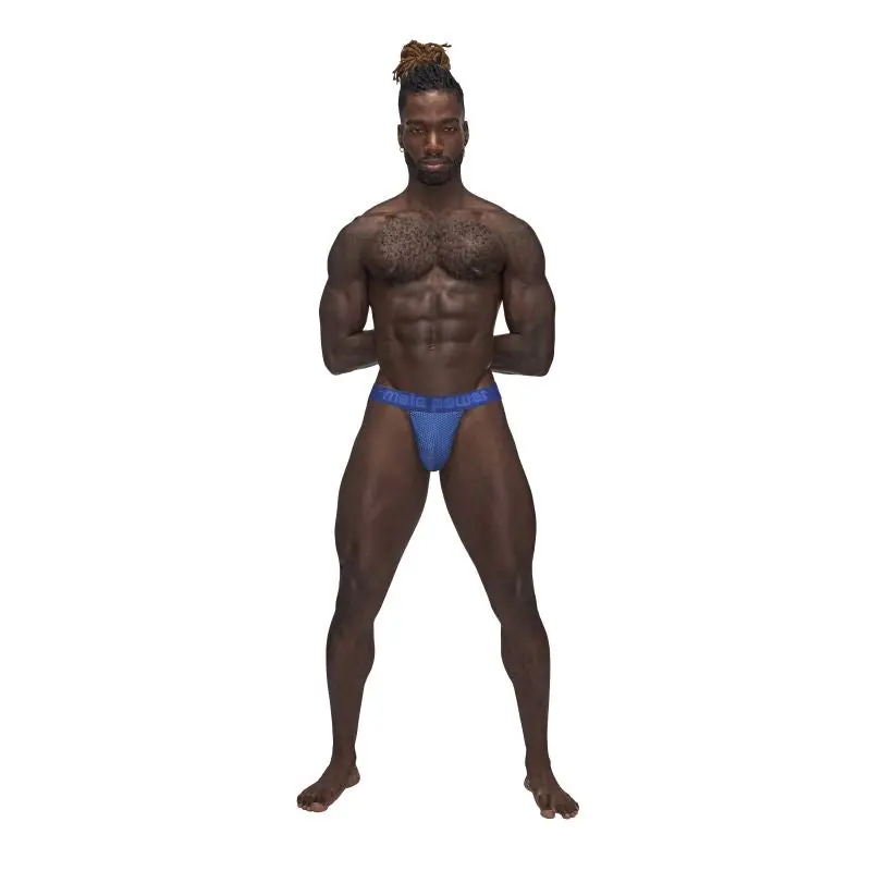 Brand New Male Power Sexagon Soft and Stretchy Micro V Thong Blue