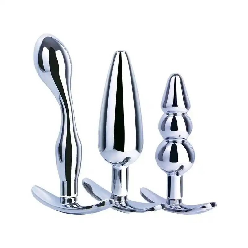 Best Seller Hardware Gear 3 in 1 High Glossy Finish Metal Butt Plug Kit Set Chrome