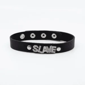 Bargain Love In Leather Diamante Slave Word BDSM Collar