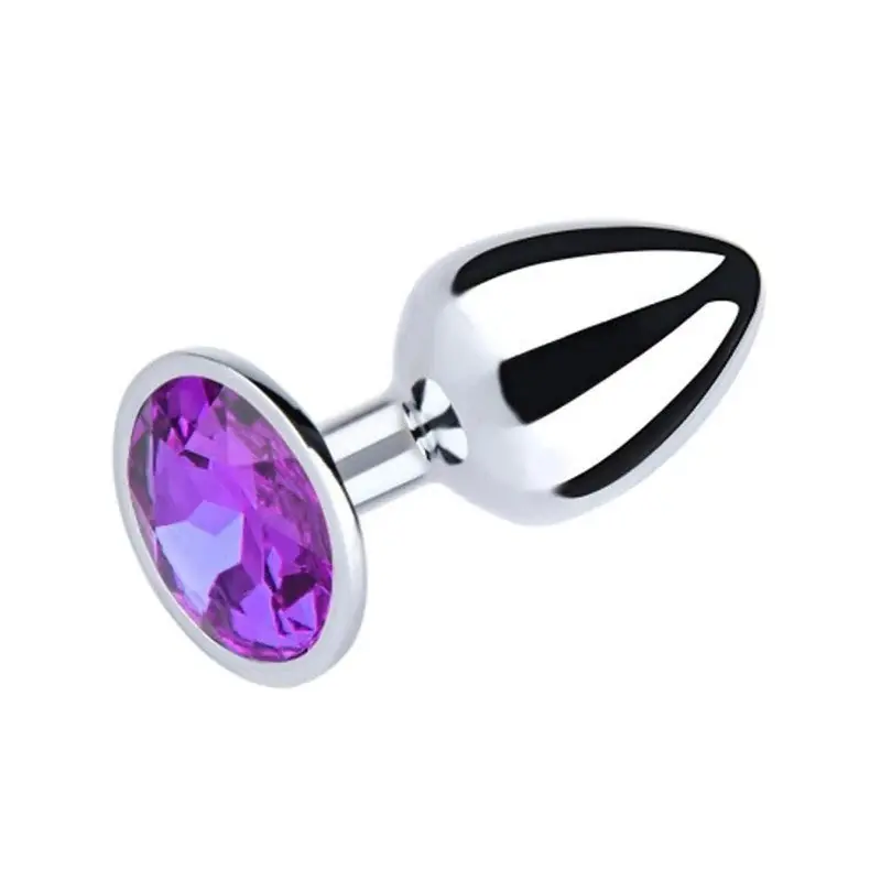 Affordable Love In Leather Metal Butt Plug With Round Gem Purple