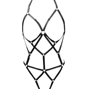 Authentic Love In Leather Elastic Harness Body Suit