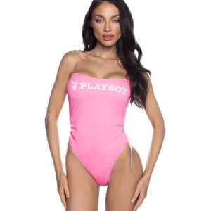 Free Returns PlayBoy Pink 1 Piece Swimsuit with Ruched Side Ties