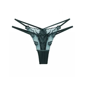 Authentic Love In Leather Womens Embroidered G-String Panties Green
