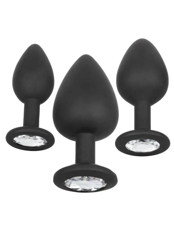 Worldwide Shipping Silicone Gem Inlay Triple Plug Anal Kit