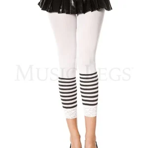 Discount Stripes and Lace Opaque Capri Leggings