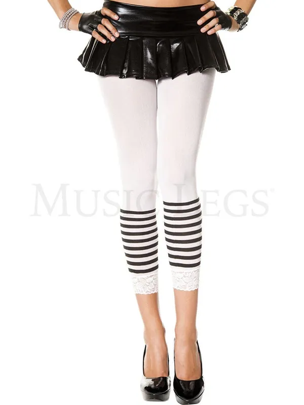 Discount Stripes and Lace Opaque Capri Leggings
