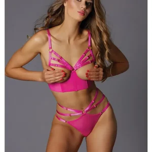 Crazy for You 2 Piece Open Bra Set - Pink S/M Best Choice
