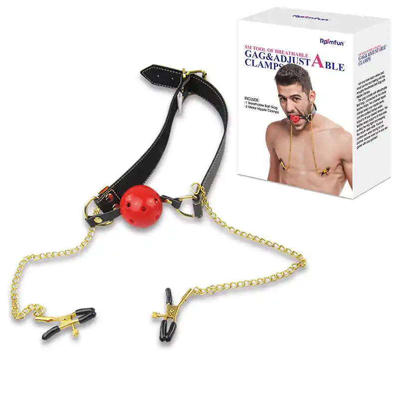 Buy Direct Roomfun Bondage Gag With Adjustable Nipple Clamps PR-006