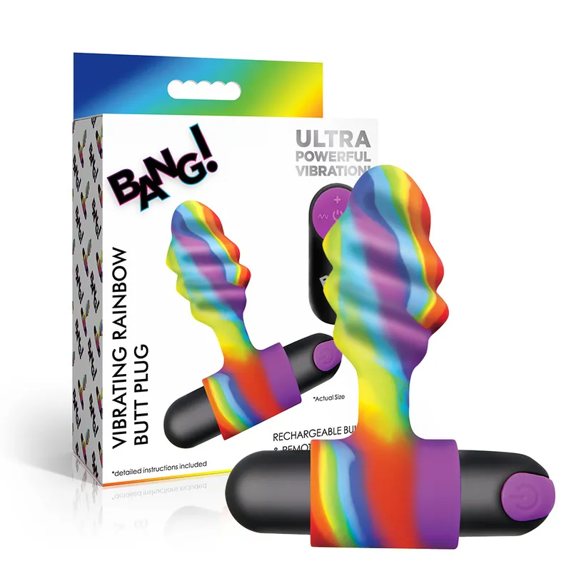 Bang! Vibrating Rainbow Butt Plug Silicone Anal Plug Vibrator with Remote Control Secure Checkout