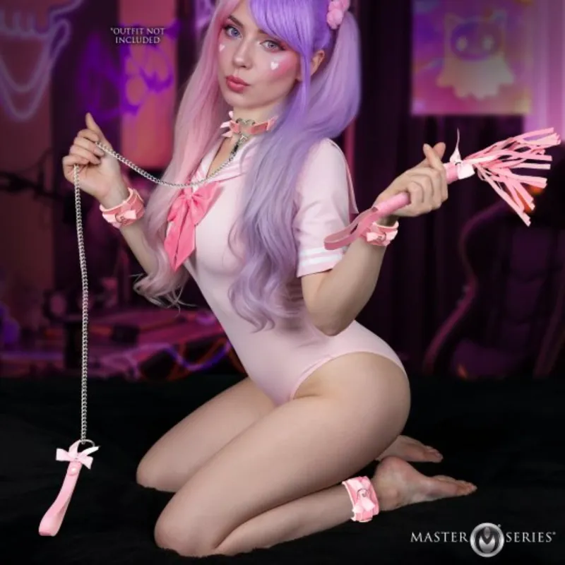 Buy Today XR Brands Playful Kawaii Bondage Kit Adorable Pink Vegan Leather Cuffs and Collar