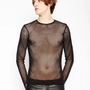 Clearance Mens Long SLeeve Fishnet Shirt