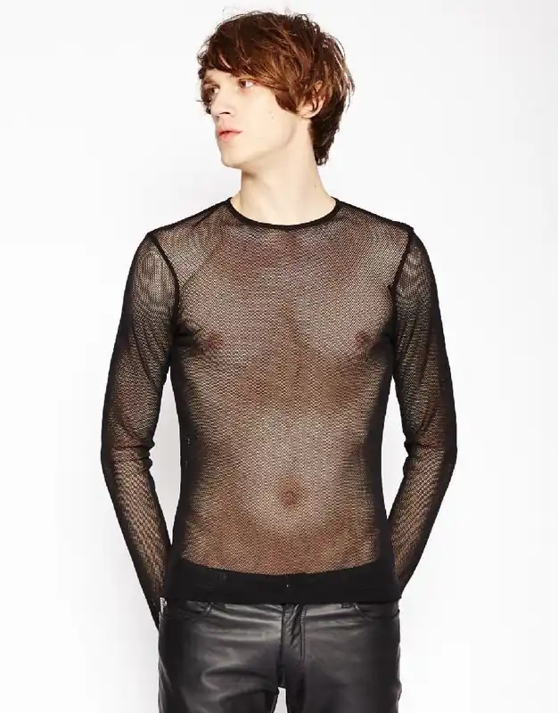 Clearance Mens Long SLeeve Fishnet Shirt