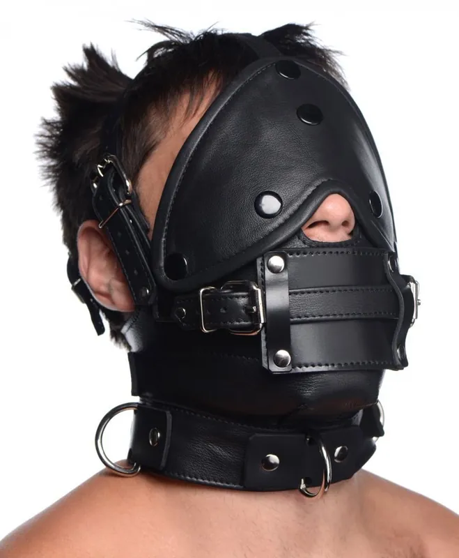 Leather Head Harness with Removeable Gag Blindfold Modern